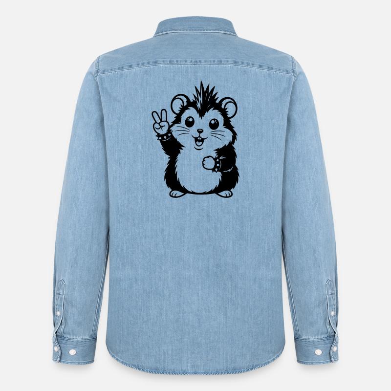 Punker Hamster mit Peace Zeichen - Männer Jeanshemd Organic von Stanley/Stella - verwaschenes Hellblau