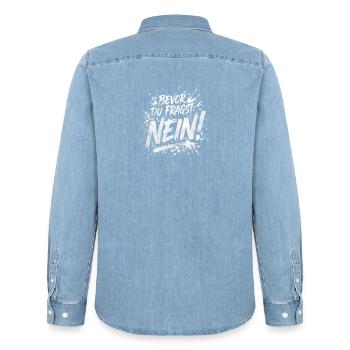 Bevor du fragst Nein lustige Büro Sprüche - Männer Jeanshemd Organic von Stanley/Stella - verwaschenes Hellblau - Hinten - AI Model Male 185 light (185cm)