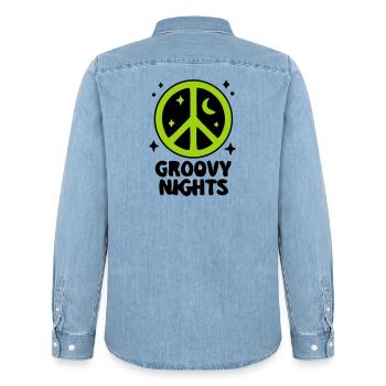 Groovy Peace Zeichen Logo - Männer Jeanshemd Organic von Stanley/Stella - verwaschenes Hellblau - Hinten - AI Model Male 185 light (185cm)