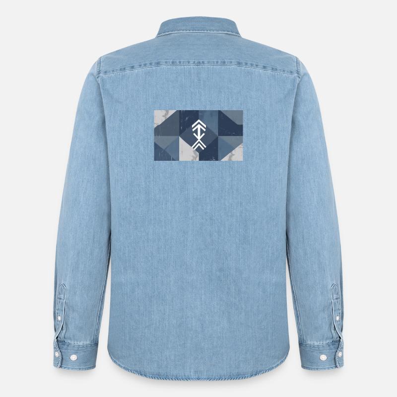 Geometric Blue Element Pattern - Men’s Organic Denim Shirt by Stanley/Stella - light wash