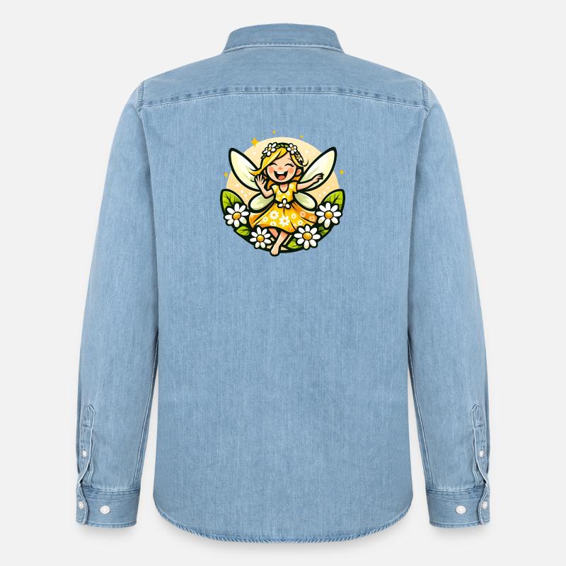 Süße Fee Gänseblümchen Blumenmädchen Lächeln - Männer Jeanshemd Organic von Stanley/Stella - verwaschenes Hellblau