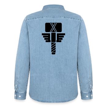 Thor Hammer – Wikinger Mjölnir Comic Superheld - Männer Jeanshemd Organic von Stanley/Stella - verwaschenes Hellblau - Hinten - AI Model Male 185 light (185cm)