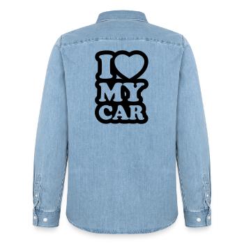 I love my car - Men’s Organic Denim Shirt by Stanley/Stella - light wash - Back - AI Model Male 185 light (185cm)