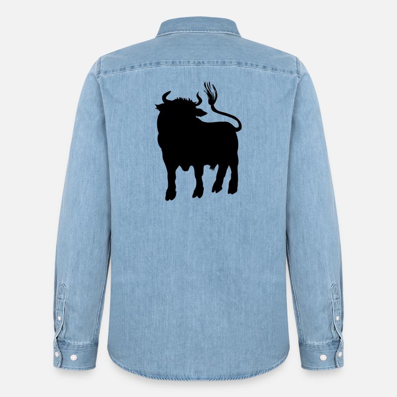 Stierschattenbild, Logofarm oder Metzger - Männer Jeanshemd Organic von Stanley/Stella - verwaschenes Hellblau