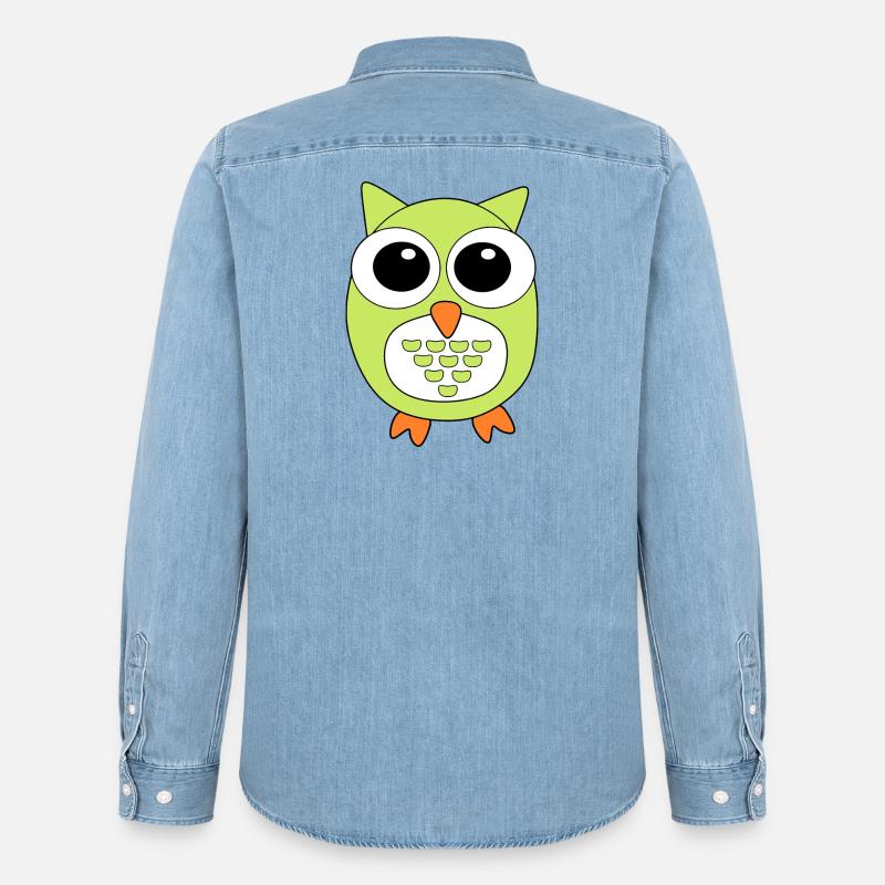 Eule grüne Eule - Männer Jeanshemd Organic von Stanley/Stella - verwaschenes Hellblau