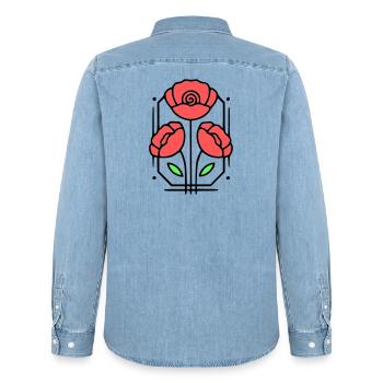 mohnblume-mohnblumen-minimalistisch-line-art-8 - Männer Jeanshemd Organic von Stanley/Stella - verwaschenes Hellblau - Hinten - AI Model Male 185 light (185cm)