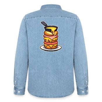 Raclette mit schmelzendem Bergkäse und Fondue - Männer Jeanshemd Organic von Stanley/Stella - verwaschenes Hellblau - Hinten - AI Model Male 185 light (185cm)