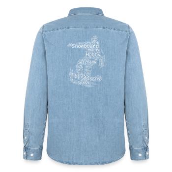 Snowboard illustration for snowboard - Men’s Organic Denim Shirt by Stanley/Stella - light wash - Back - AI Model Male 185 light (185cm)