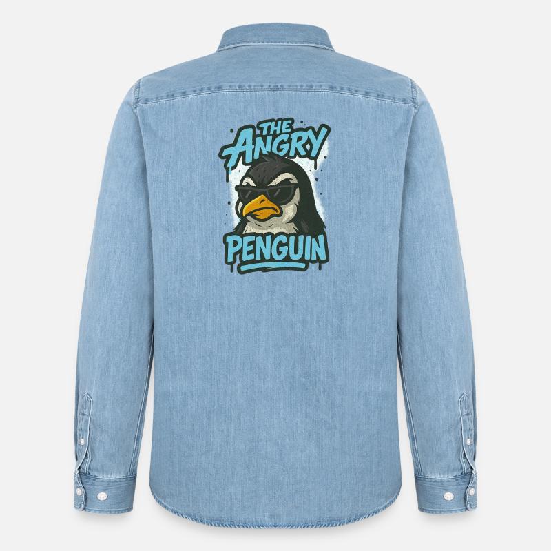 Der ärgerliche Pinguin - Männer Jeanshemd Organic von Stanley/Stella - verwaschenes Hellblau