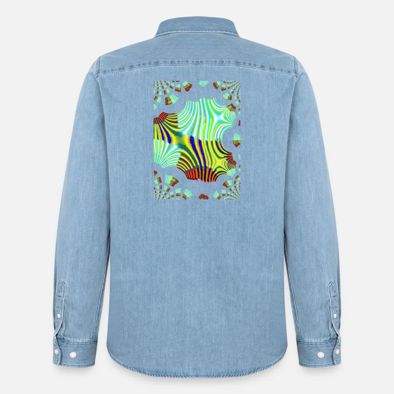 Psychedelic Neon Waves Pattern - Men’s Organic Denim Shirt by Stanley/Stella - light wash