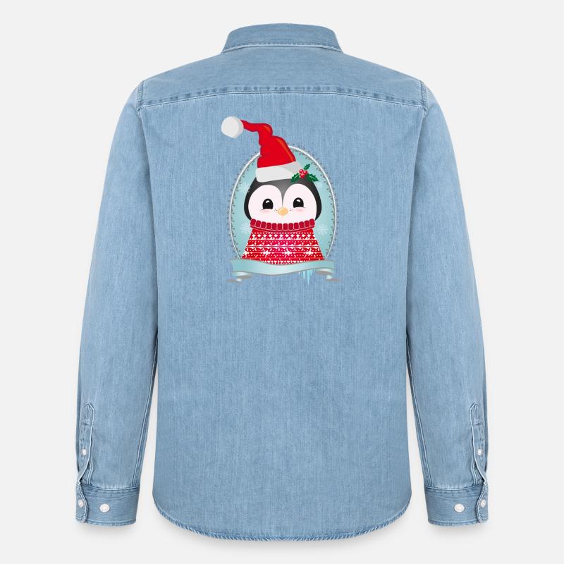weihnachtlicher Pinguin mit Strickpullover & Mütze - Männer Jeanshemd Organic von Stanley/Stella - verwaschenes Hellblau