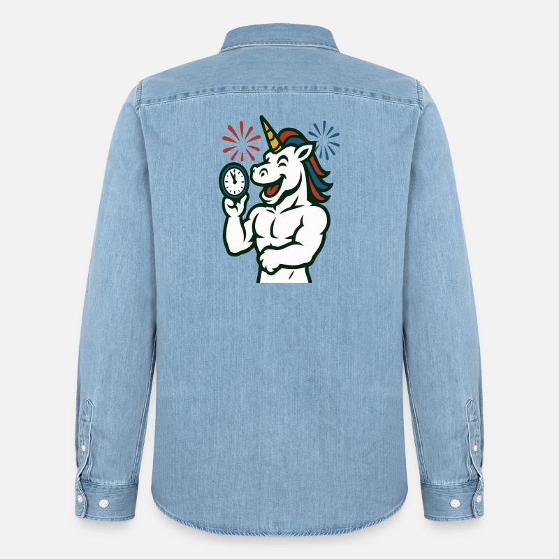 Starkes Einhorn-Zeit-Illustrationsmaskottchen - Männer Jeanshemd Organic von Stanley/Stella - verwaschenes Hellblau