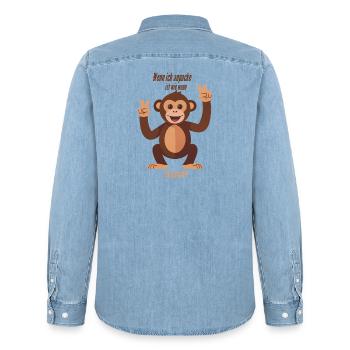 Wenn ich anpacke, ist wie wenn 2 los lassen! - Männer Jeanshemd Organic von Stanley/Stella - verwaschenes Hellblau - Hinten - AI Model Male 185 light (185cm)