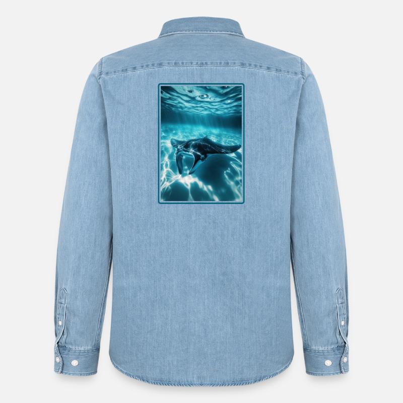 Rochen Mantarochen - Männer Jeanshemd Organic von Stanley/Stella - verwaschenes Hellblau