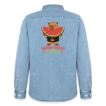 Cabybara de l’heure de la pastèque - Chemise en denim homme bio Stanley/Stella - bleu clair délavé - Dos - AI Model Male 185 light (185cm)