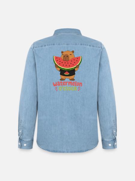 Watermelon O'Clock Cabybara - Men’s Organic Denim Shirt by Stanley/Stella - light wash