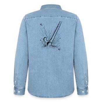 Feldhockey - Männer Jeanshemd Organic von Stanley/Stella - verwaschenes Hellblau - Hinten - AI Model Male 185 light (185cm)
