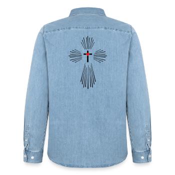 Heiliger Geist Kreuz - Männer Jeanshemd Organic von Stanley/Stella - verwaschenes Hellblau - Hinten - AI Model Male 185 light (185cm)