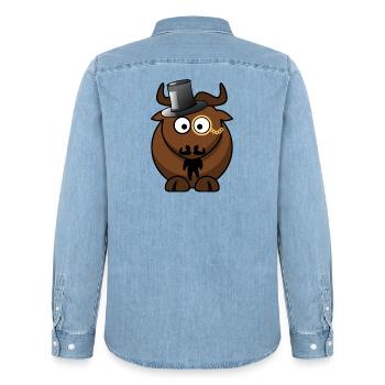 Caricature de buffle avec monocle - Chemise en denim homme bio Stanley/Stella - bleu clair délavé - Dos - AI Model Male 185 light (185cm)