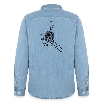 Stricken, Handarbeiten, Stricknadeln Wolle - Männer Jeanshemd Organic von Stanley/Stella - verwaschenes Hellblau - Hinten - AI Model Male 185 light (185cm)