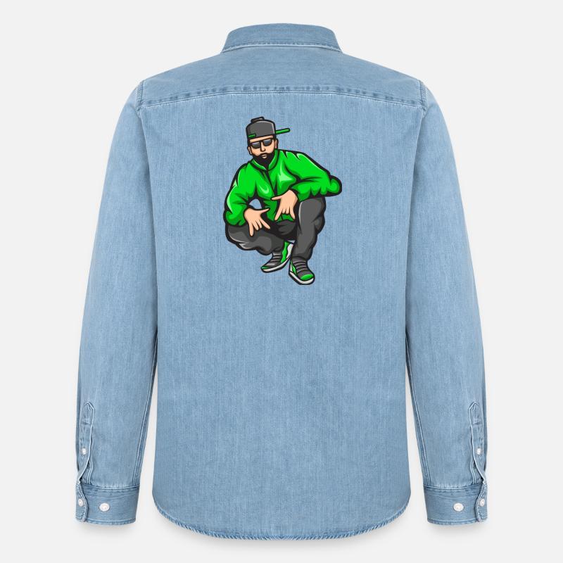 Bad Boy, Rap, Rapper, Rapper, Big Up - Camicia in denim uomo bio di Stanley/Stella - azzurro chiaro slavato
