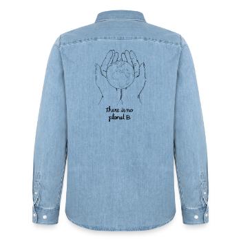 There is no planet b - Männer Jeanshemd Organic von Stanley/Stella - verwaschenes Hellblau - Hinten - AI Model Male 185 light (185cm)