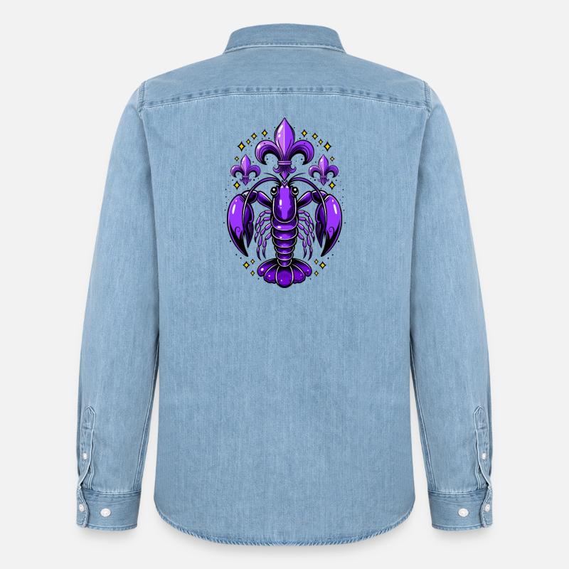 Mardi Gras Languste mit Fleur-de-Lis Design - Männer Jeanshemd Organic von Stanley/Stella - verwaschenes Hellblau