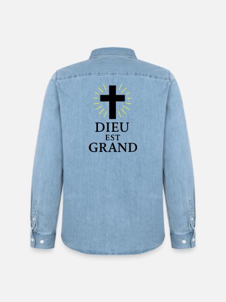 DIEU EST GRAND - Chemise en denim homme bio Stanley/Stella - bleu clair délavé