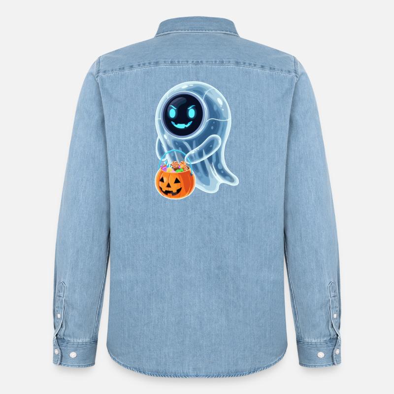 Roboter Geist mit Kürbiseimer - Männer Jeanshemd Organic von Stanley/Stella - verwaschenes Hellblau