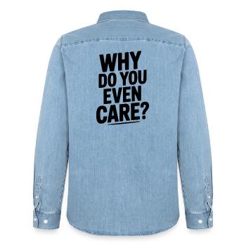 Warum interessiert dich das überhaupt? - Männer Jeanshemd Organic von Stanley/Stella - verwaschenes Hellblau - Hinten - AI Model Male 185 light (185cm)