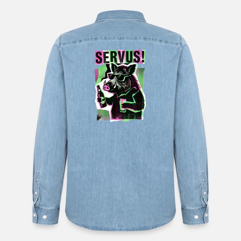 Servus Wildschwein Bier - Männer Jeanshemd Organic von Stanley/Stella - verwaschenes Hellblau