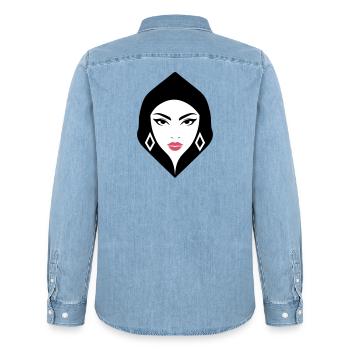BW Woman Geometrische Schönheit, die Aufmerksamkeit erregt - Männer Jeanshemd Organic von Stanley/Stella - verwaschenes Hellblau - Hinten - AI Model Male 185 light (185cm)