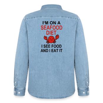 Lustige Krabben Sprüche Seafood Ernährung Witzig - Männer Jeanshemd Organic von Stanley/Stella - verwaschenes Hellblau - Hinten - AI Model Male 185 light (185cm)