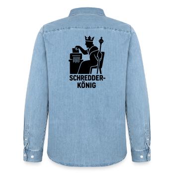 Shredder King - Men’s Organic Denim Shirt by Stanley/Stella - light wash - Back - AI Model Male 185 light (185cm)