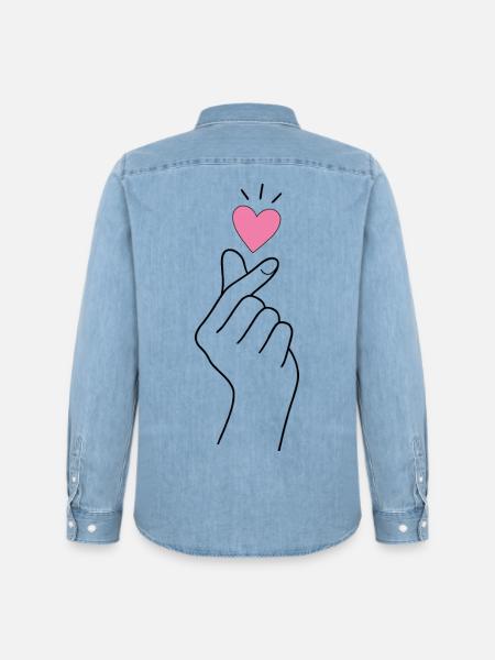 K-Pop Finger Heart - Men’s Organic Denim Shirt by Stanley/Stella - light wash