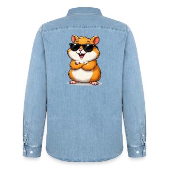 Confident hamster with sunglasses - Men’s Organic Denim Shirt by Stanley/Stella - light wash - Back - AI Model Male 185 light (185cm)