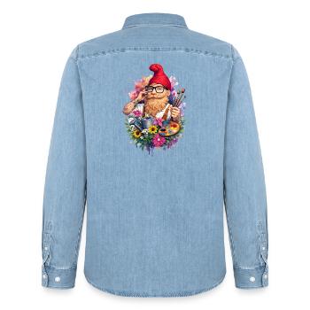 Künstlerischer Gartenzwerg mit Pinsel und Palette - Männer Jeanshemd Organic von Stanley/Stella - verwaschenes Hellblau - Hinten - AI Model Male 185 light (185cm)