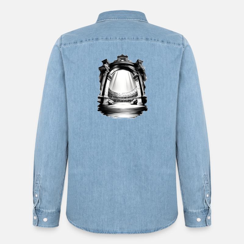 Colosseo e archi luminosi - Camicia in denim uomo bio di Stanley/Stella - azzurro chiaro slavato