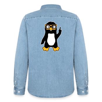 Pinguin Nerd Brille Zeigefinger Selbstgefällig Lus - Männer Jeanshemd Organic von Stanley/Stella - verwaschenes Hellblau - Hinten - AI Model Male 185 light (185cm)