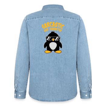 Penguin Sarcastic Side Character Sunglasses Logo - Men’s Organic Denim Shirt by Stanley/Stella - light wash - Back - AI Model Male 185 light (185cm)