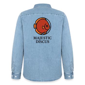 Majestic Circular Discus Fish Logo - Men’s Organic Denim Shirt by Stanley/Stella - light wash - Back - AI Model Male 185 light (185cm)