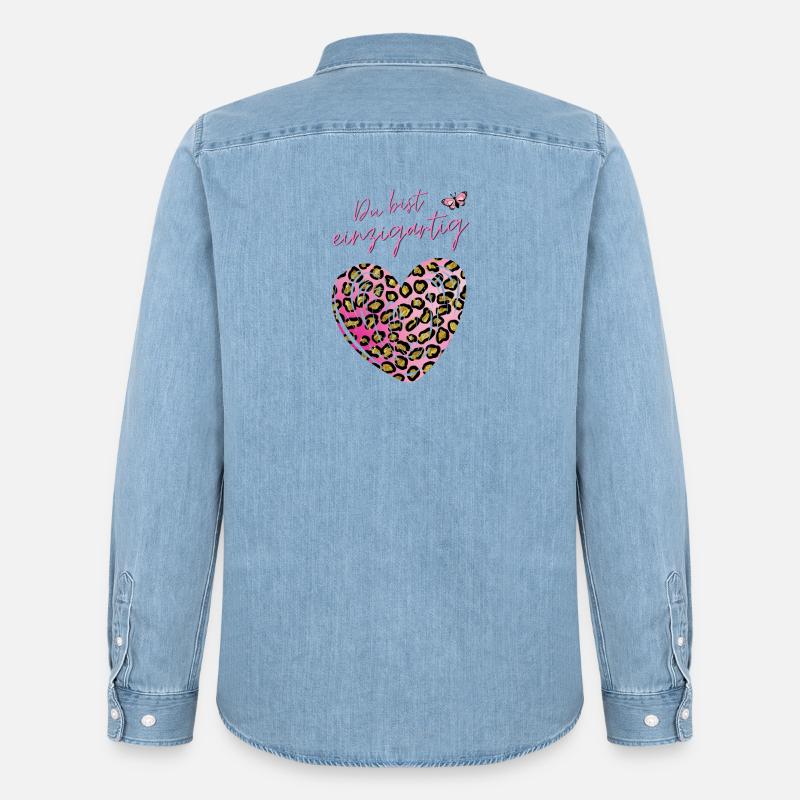 Du bist einzigartig Leopard Herz - Männer Jeanshemd Organic von Stanley/Stella - verwaschenes Hellblau