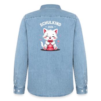 Schulkind 2026 Einschulung 2026 Schulanfang - Männer Jeanshemd Organic von Stanley/Stella - verwaschenes Hellblau - Hinten - AI Model Male 185 light (185cm)