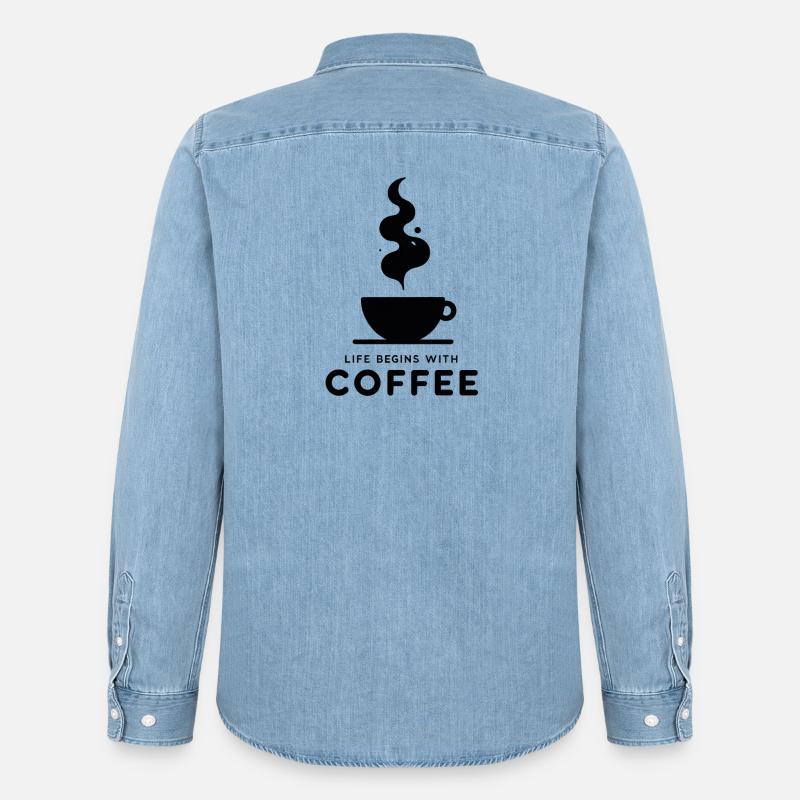 Kaffeebeginn: Leben beginnt - Männer Jeanshemd Organic von Stanley/Stella - verwaschenes Hellblau