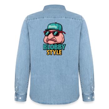 Blobby Style Cartoon Tee - Men’s Organic Denim Shirt by Stanley/Stella - light wash - Back - AI Model Male 185 light (185cm)