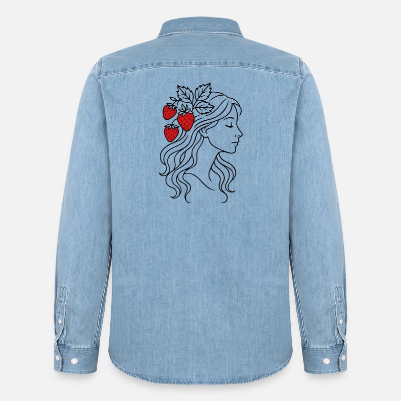 Frau mit Erdbeeren Erdbeermädchen - Männer Jeanshemd Organic von Stanley/Stella - verwaschenes Hellblau