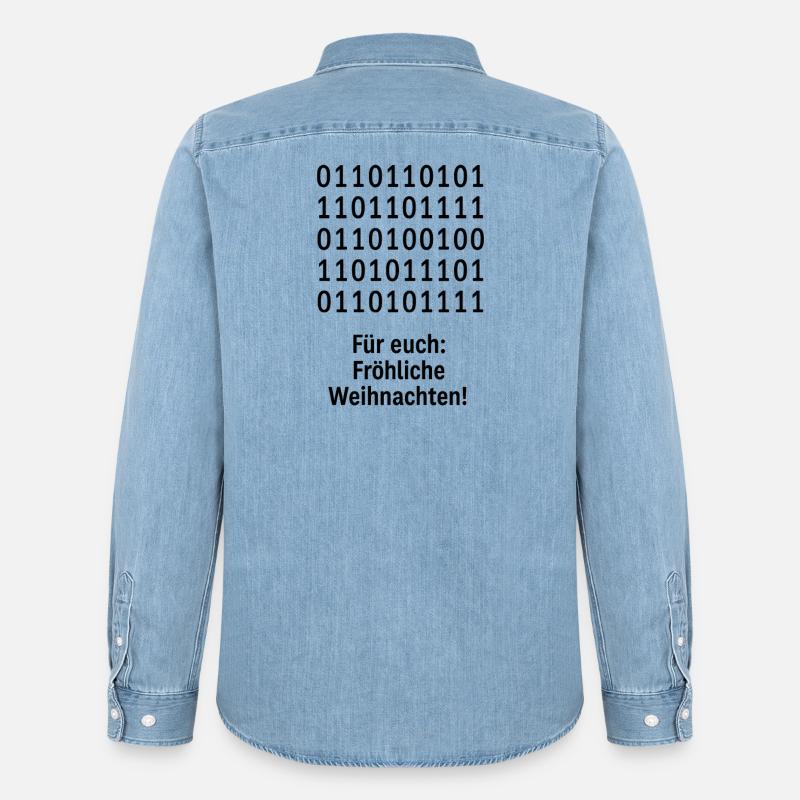 Christmas Code Binary Pattern - Men’s Organic Denim Shirt by Stanley/Stella - light wash
