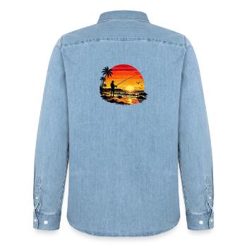 Sunset Fisherman-Silhouette - Männer Jeanshemd Organic von Stanley/Stella - verwaschenes Hellblau - Hinten - AI Model Male 185 light (185cm)