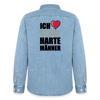 Stahlharte Männer Geschenk - Männer Jeanshemd Organic von Stanley/Stella - verwaschenes Hellblau - Hinten - AI Model Male 185 light (185cm)