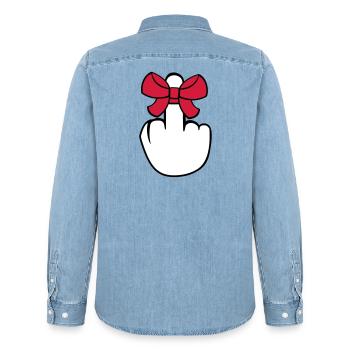 branleur spectacle majeur insulte baise vous f - Chemise en denim homme bio Stanley/Stella - bleu clair délavé - Dos - AI Model Male 185 light (185cm)